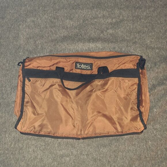 Vintage Totes FOLDABLE BAG Brown Nylon Travel Weekend Overnight Carry On Compact - Picture 1 of 6